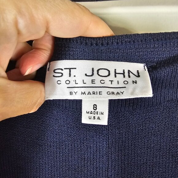 St. John Navy Santana Knit Wide-Leg Pants 8 Pull On Elastic Waist Quiet Luxury - Picture 4 of 10